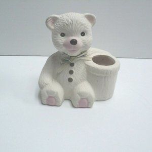 Vintage 1992 Loomco Off-White Bear Candle or Toothpick Holder 3 1/2" High